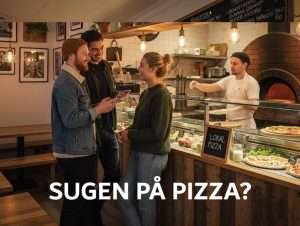 folk beställer pizza på en pizzeria